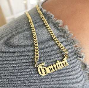 Old English Name Necklace with Curb Chain