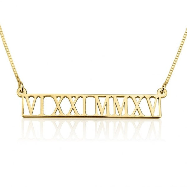 Hollow Roman Numeral Bar Necklace