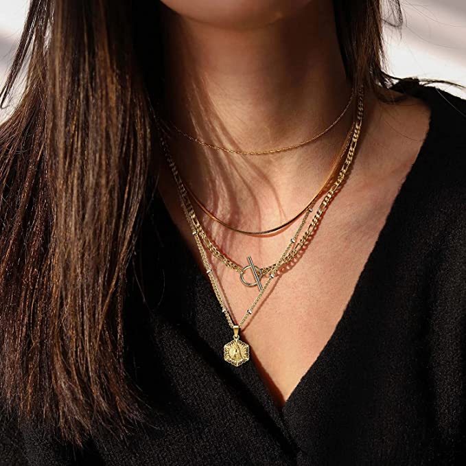 Double Layered Hexagon Initial Necklace