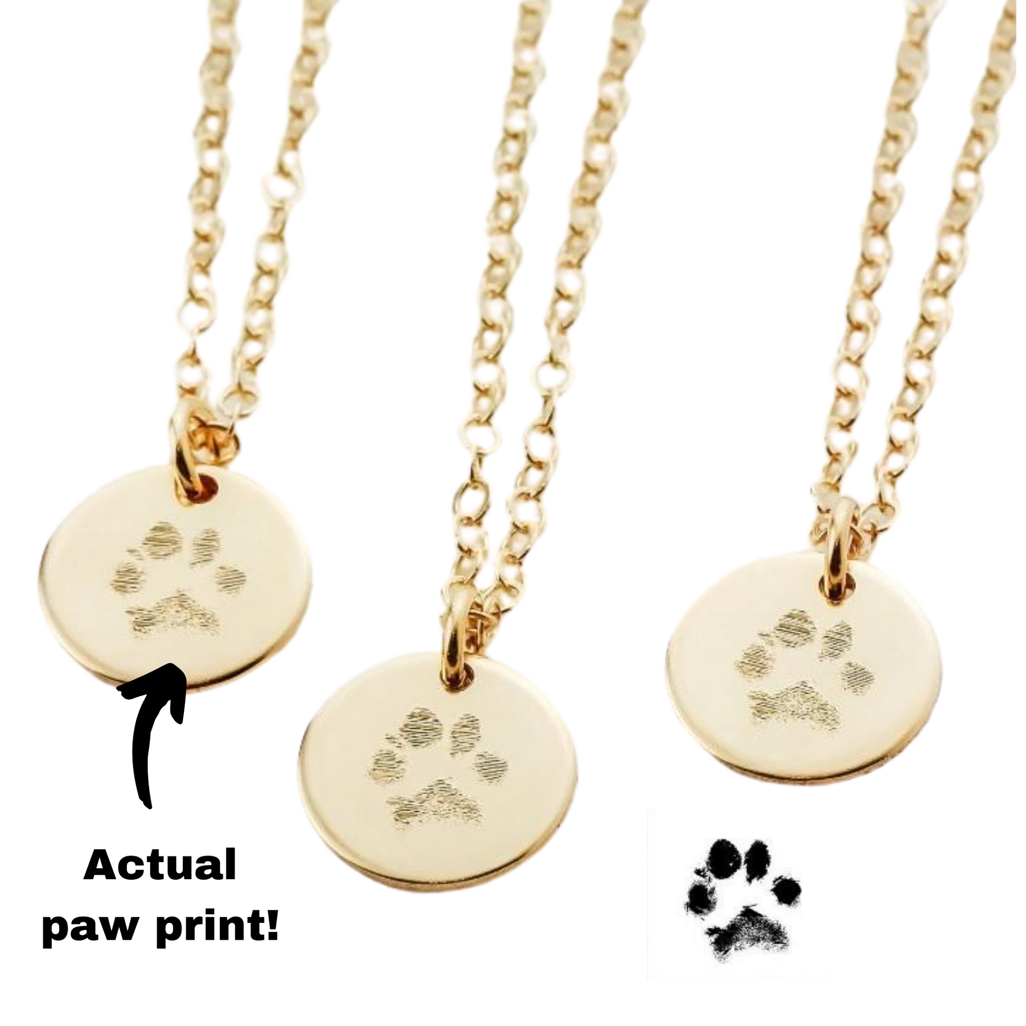 Your pet's actual paw or nose print custom personalized pendant necklace  Sterling silver or 14k gold filled. Various diameters available