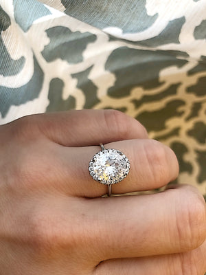 Oval CZ Halo Engagement Ring