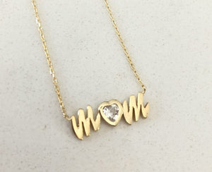 MOM Necklace with CZ Heart